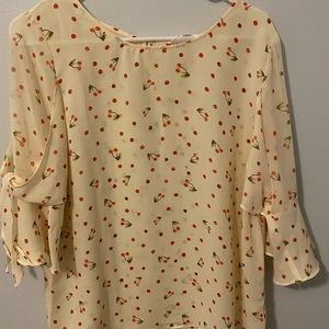 Brand NWT Lauren Conrad cherry print blouse with 3/4 bell sleeve size Large